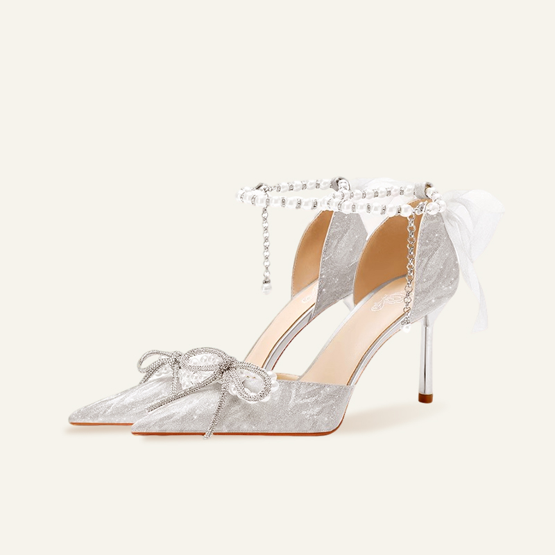 绝美蝴蝶结 水晶新娘订婚鞋