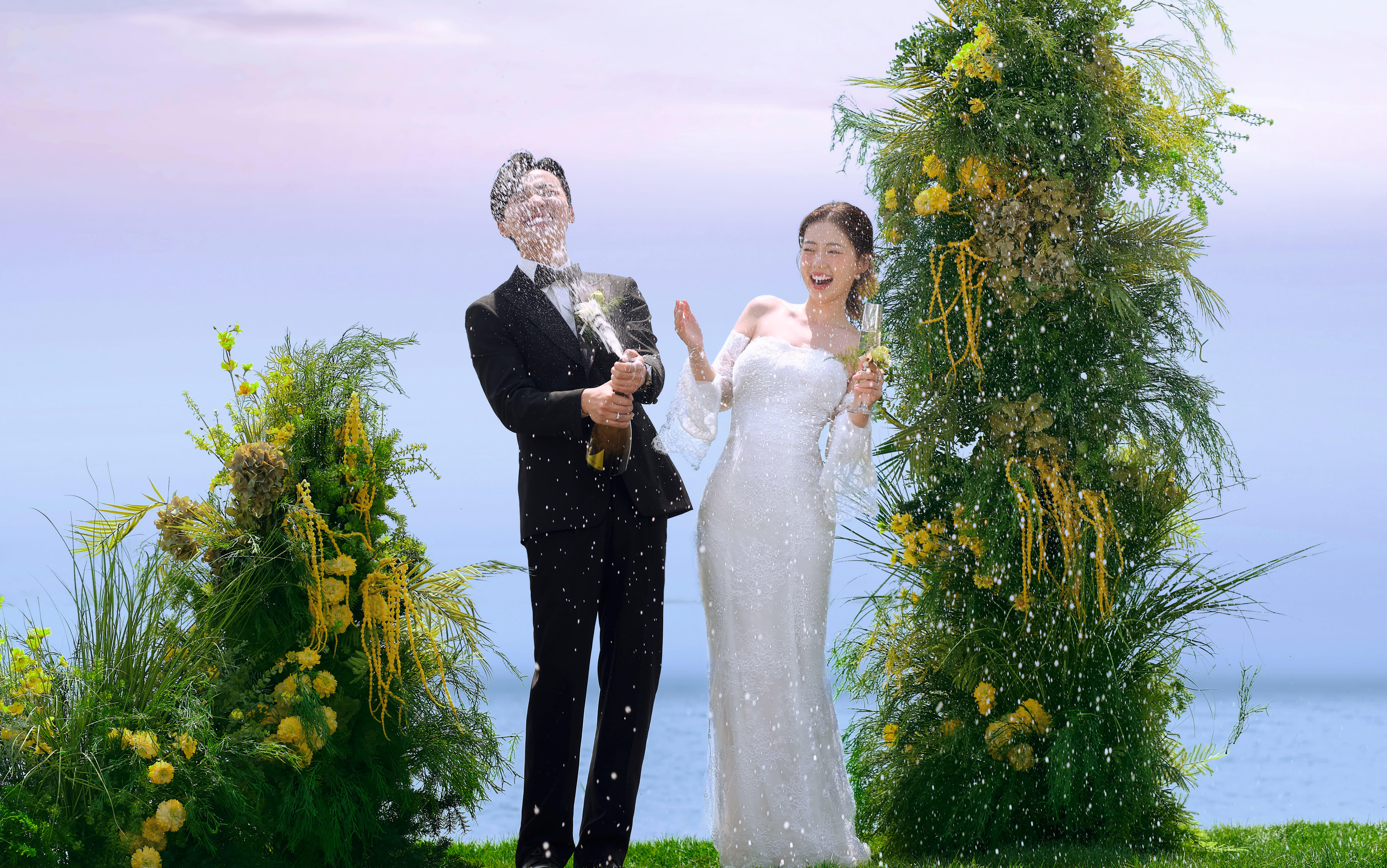 【D视觉摄影】当法式浪漫婚纱照撞上蓝海草坪