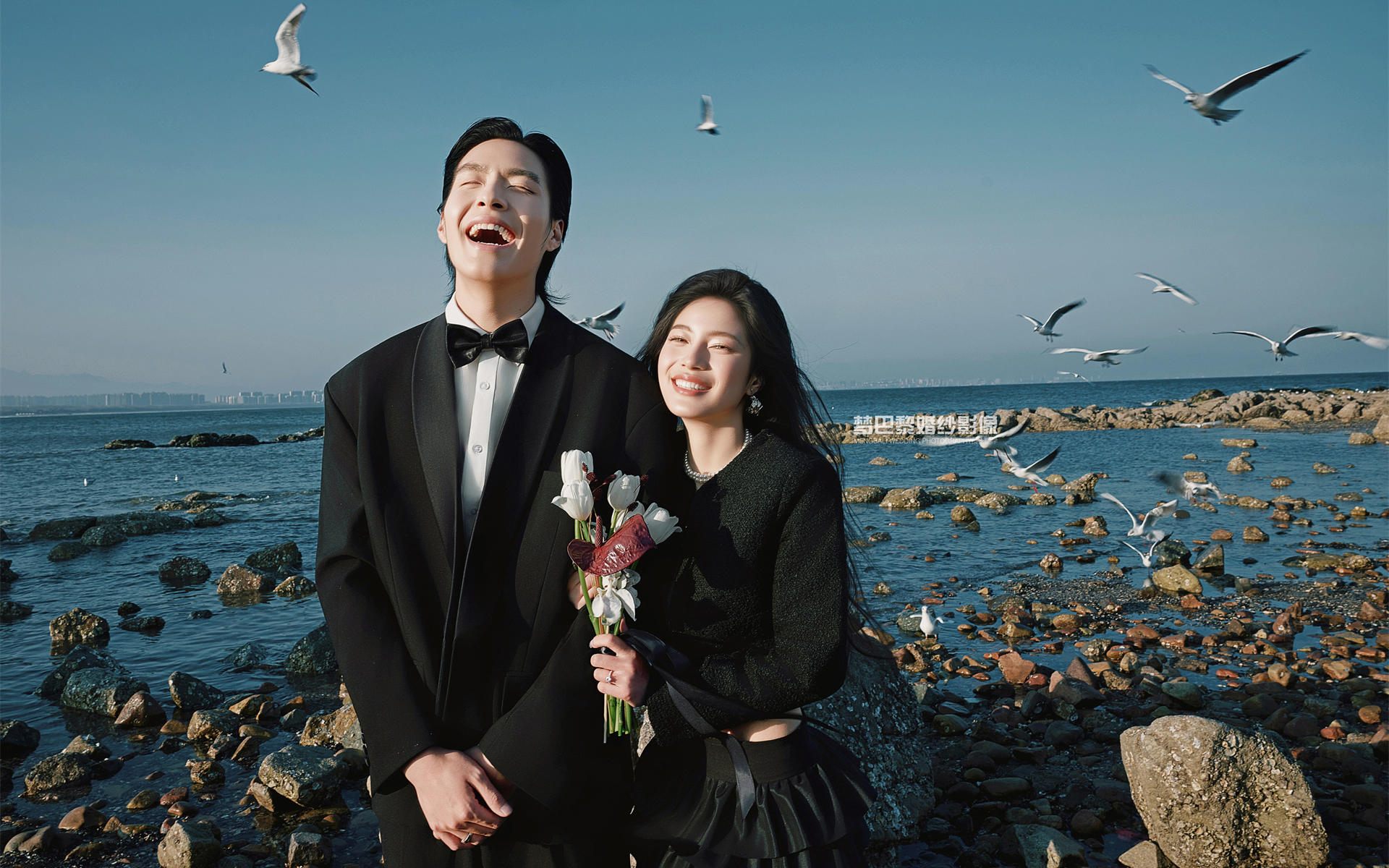 纪实海鸥海景风婚纱照