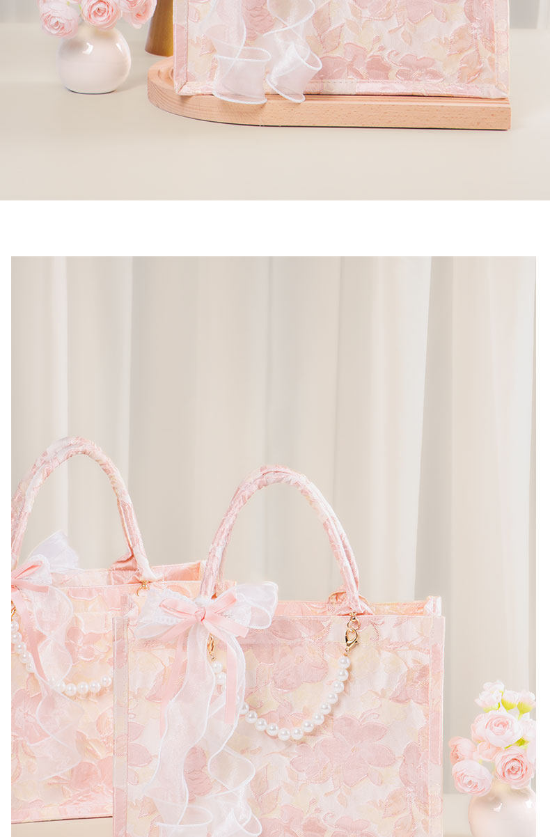 刺繡粉色手提包 女伴娘小眾高級感實(shí)用結(jié)婚伴手禮