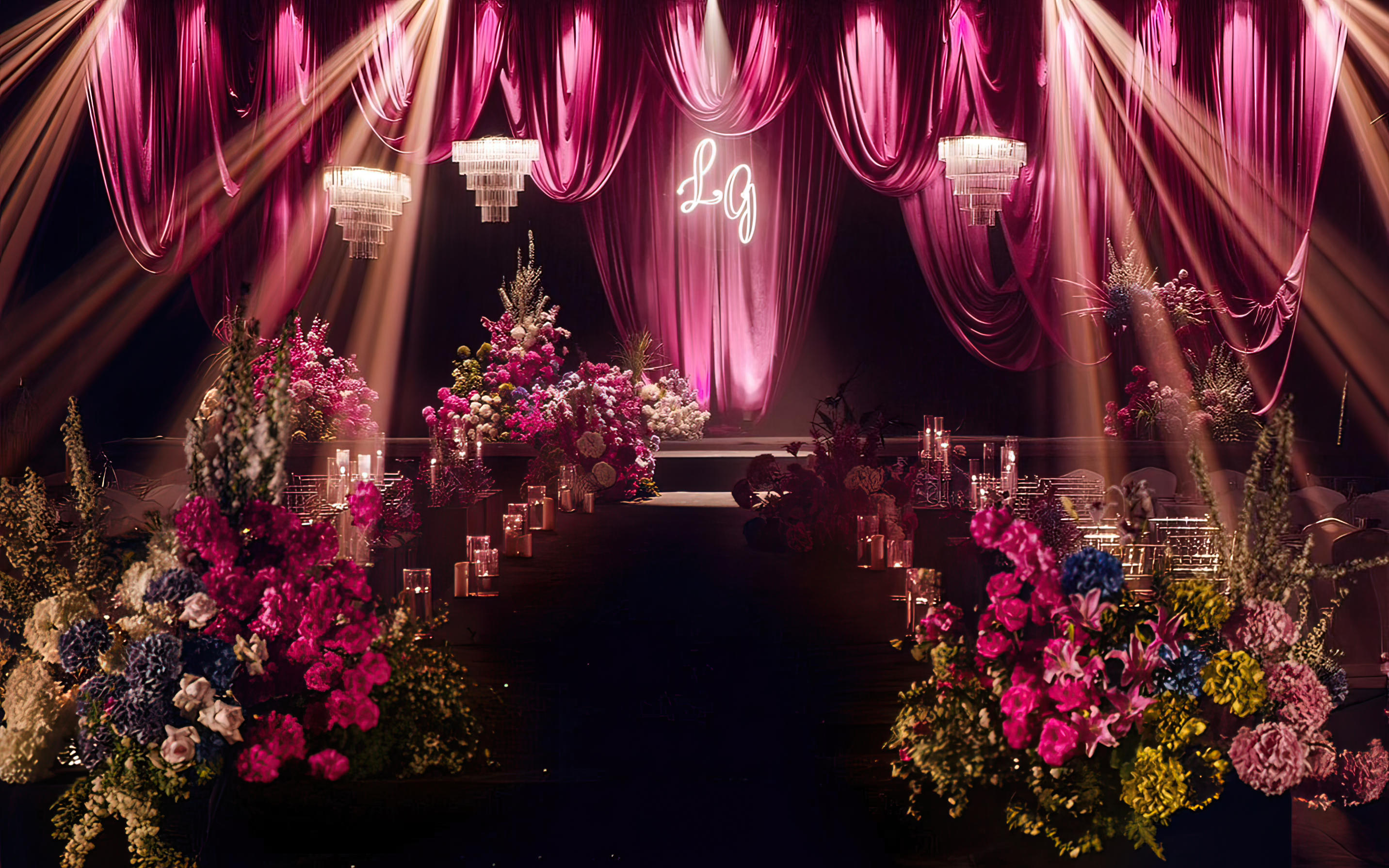 高級玫紅色婚禮布置分享