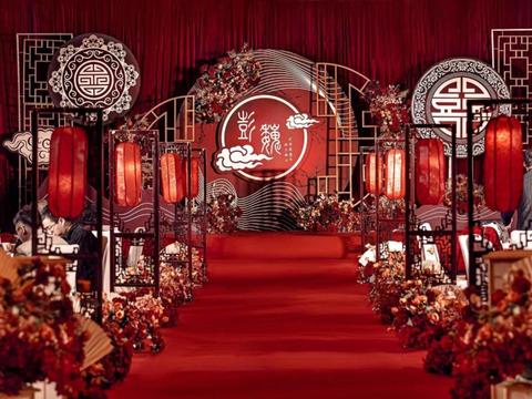汉唐红香槟色中式吊顶婚礼套系（含主持摄像）