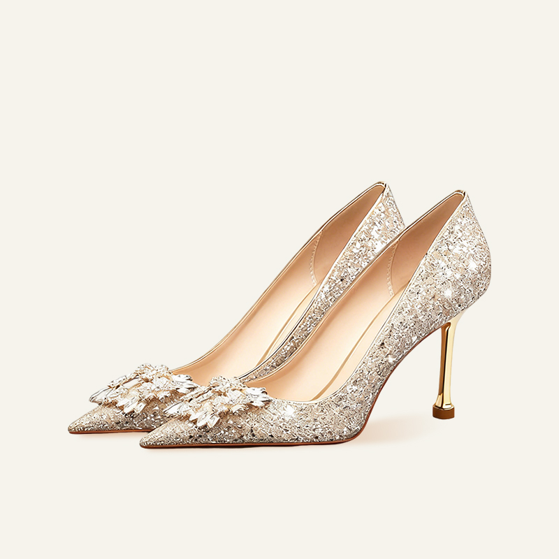 绝美主婚鞋 水钻方扣高跟鞋