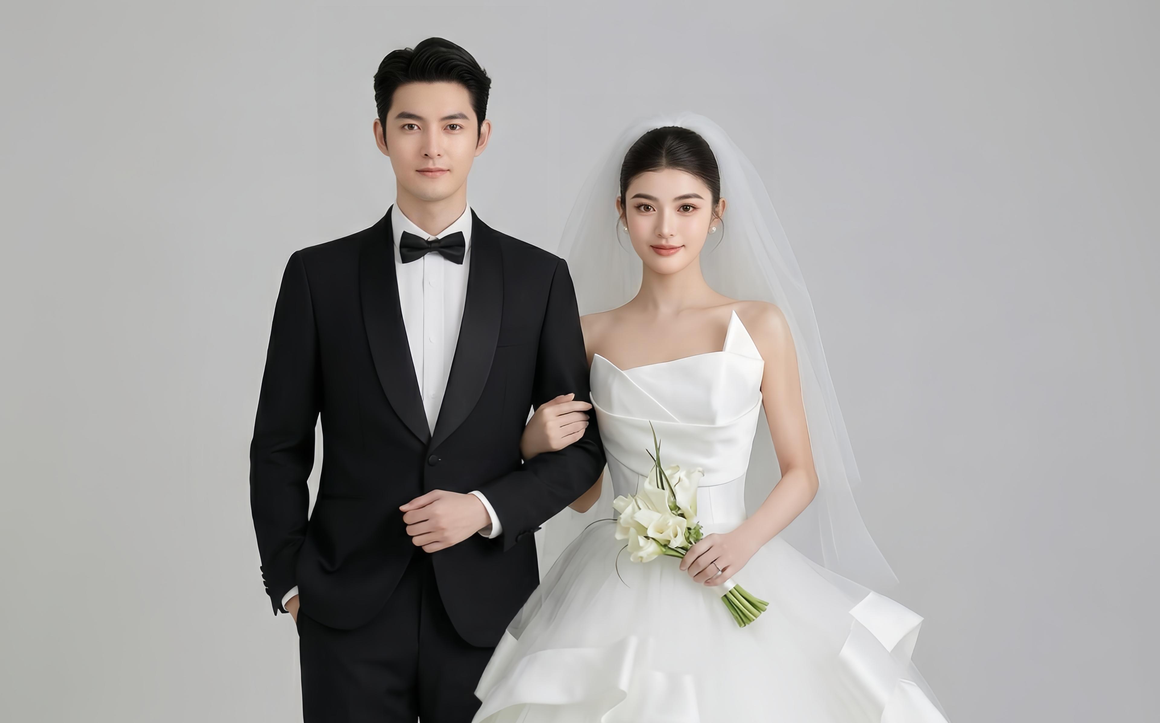 室内纯色简约婚纱照