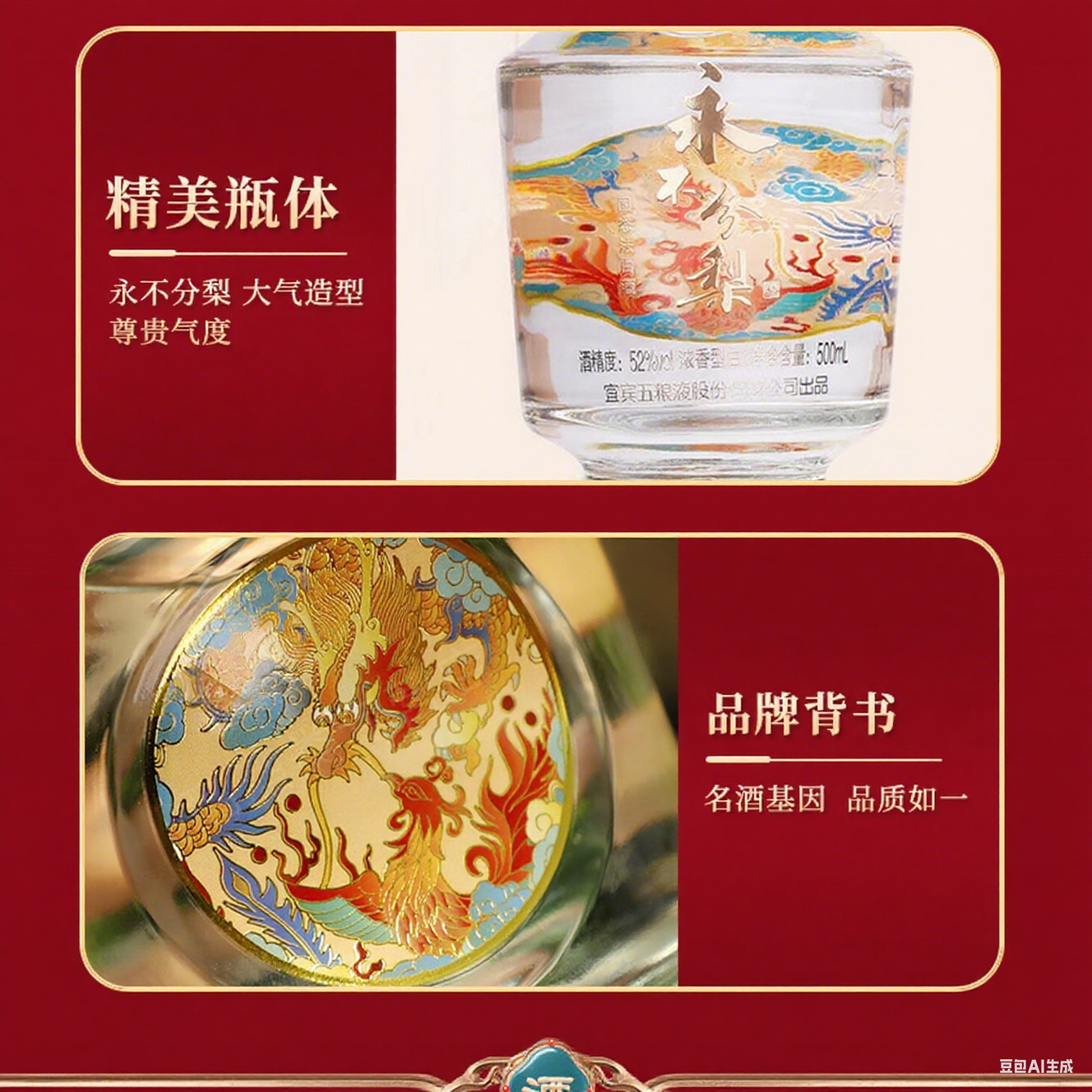 五粮液 永不分梨龙凤呈祥52度浓香型 500ml*6瓶 白酒整箱