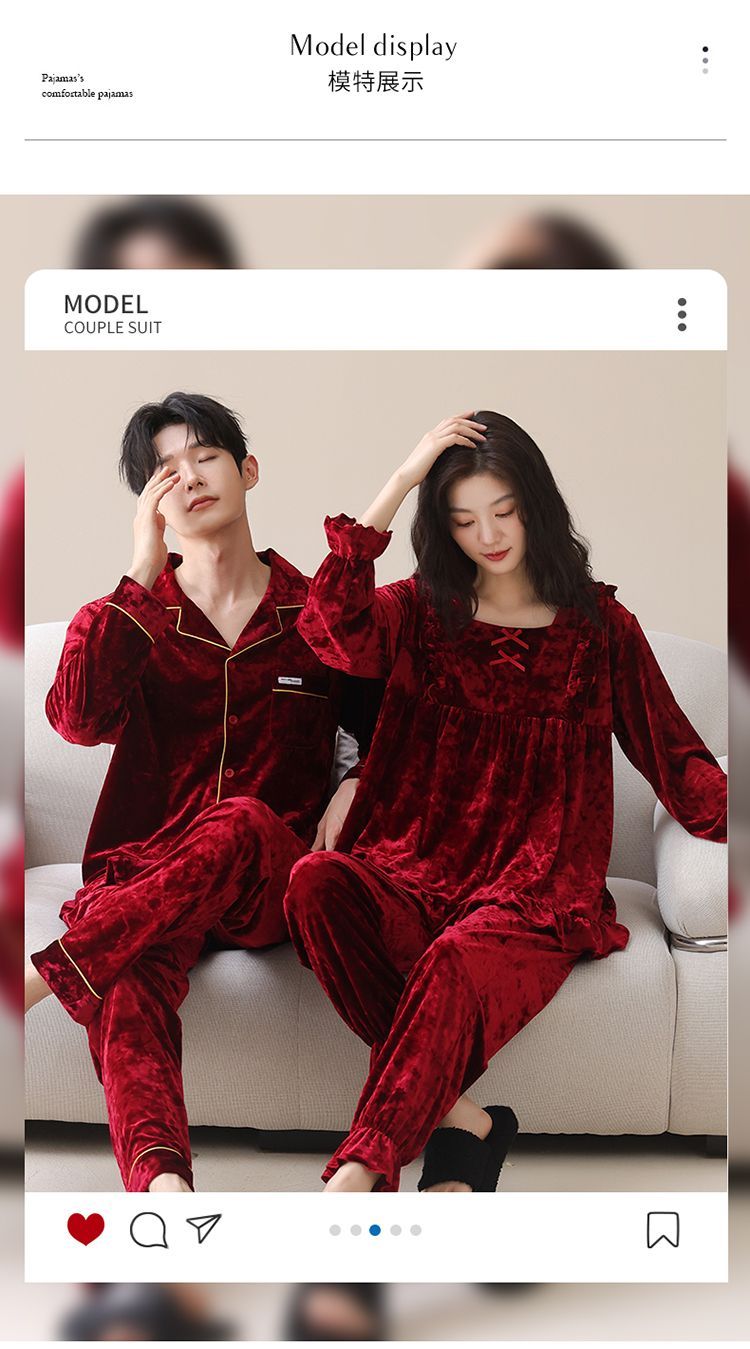秋冬季钻石金丝绒加厚情侣睡衣