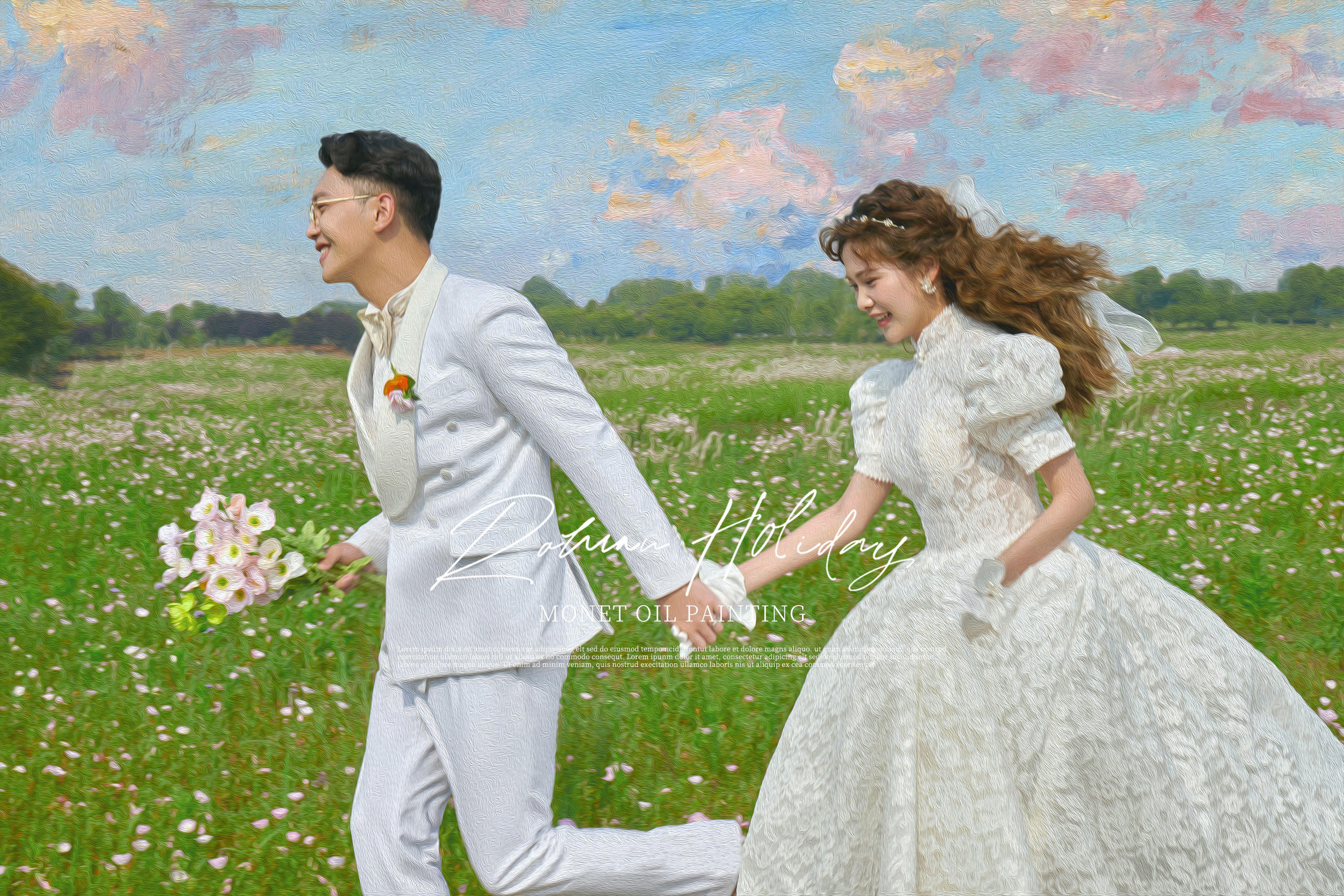 好浪漫的草坪法式油画风婚纱照
