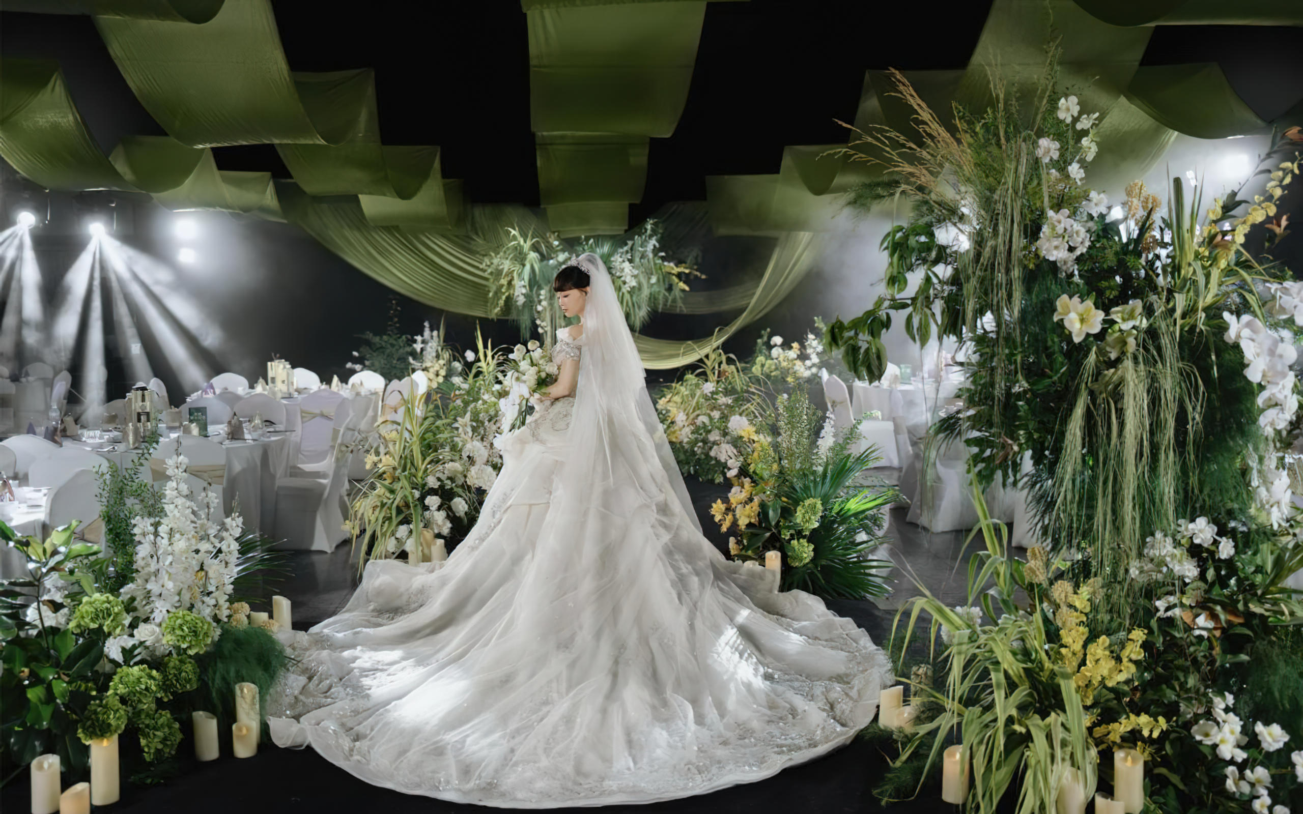 [景星门]绿色系韩式布幔吊顶婚礼