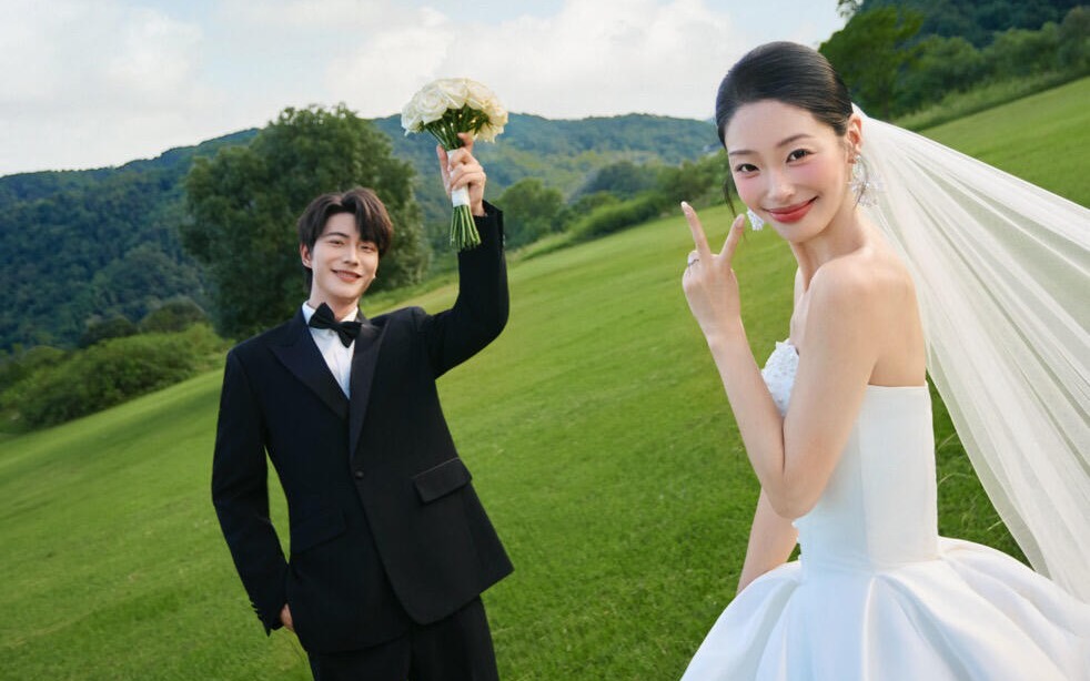 高调示爱！！爱死草坪婚纱照明媚的生命力了