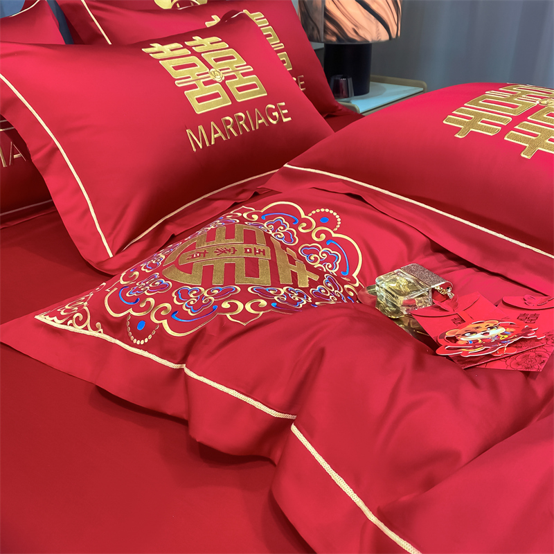 新款水洗磨毛刺繡四件套婚慶系列959611（床單+被套+2個(gè)枕套））