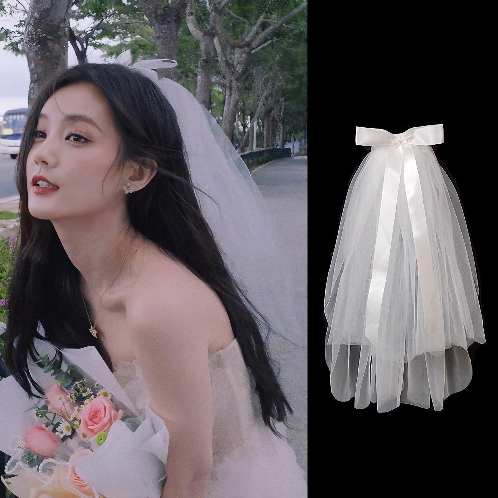 白色蝴蝶結(jié)頭紗領(lǐng)證求婚訂婚結(jié)婚婚禮