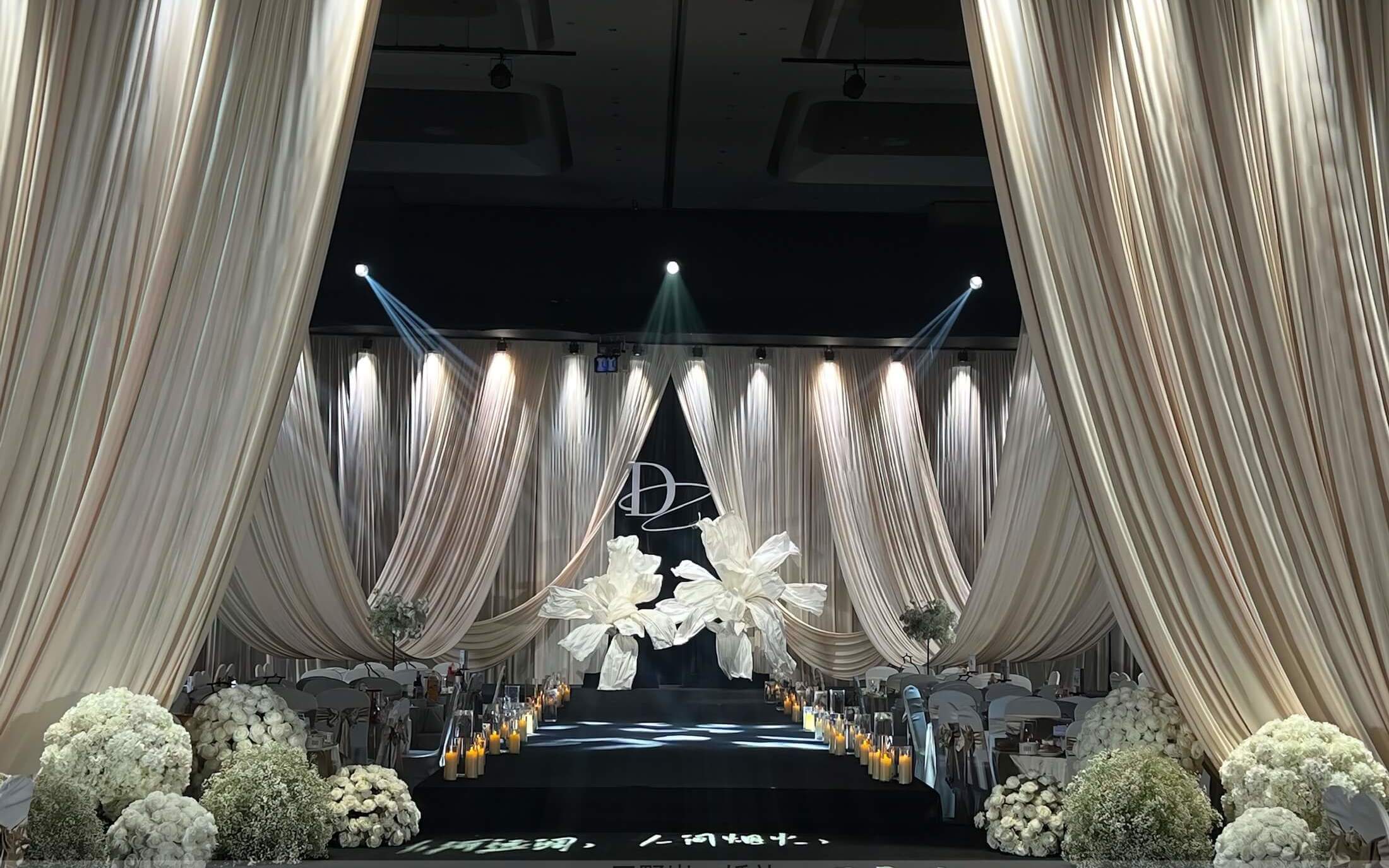 香槟白韩式布幔纸艺婚礼