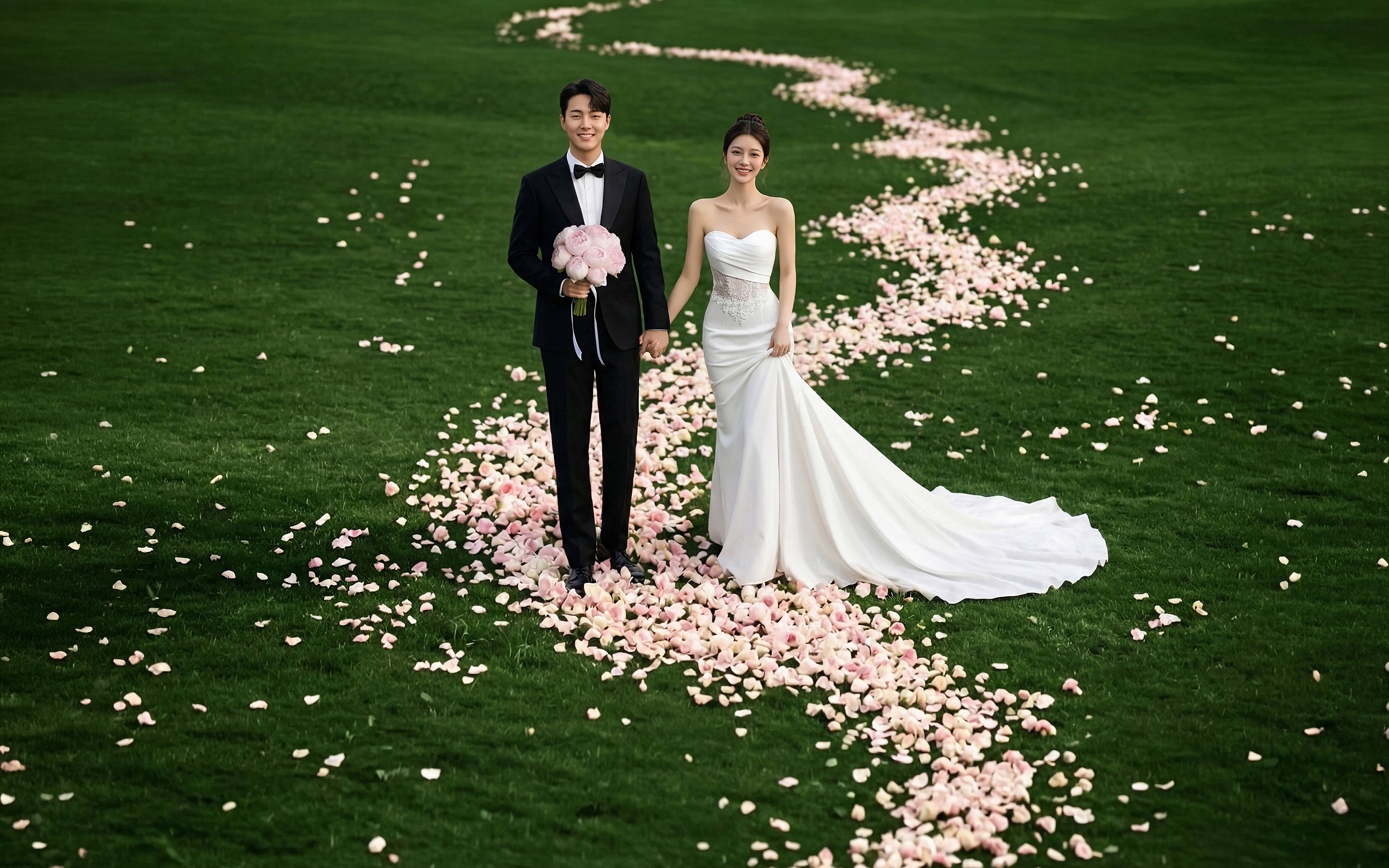 愿你我一路步步生花，草坪婚纱照