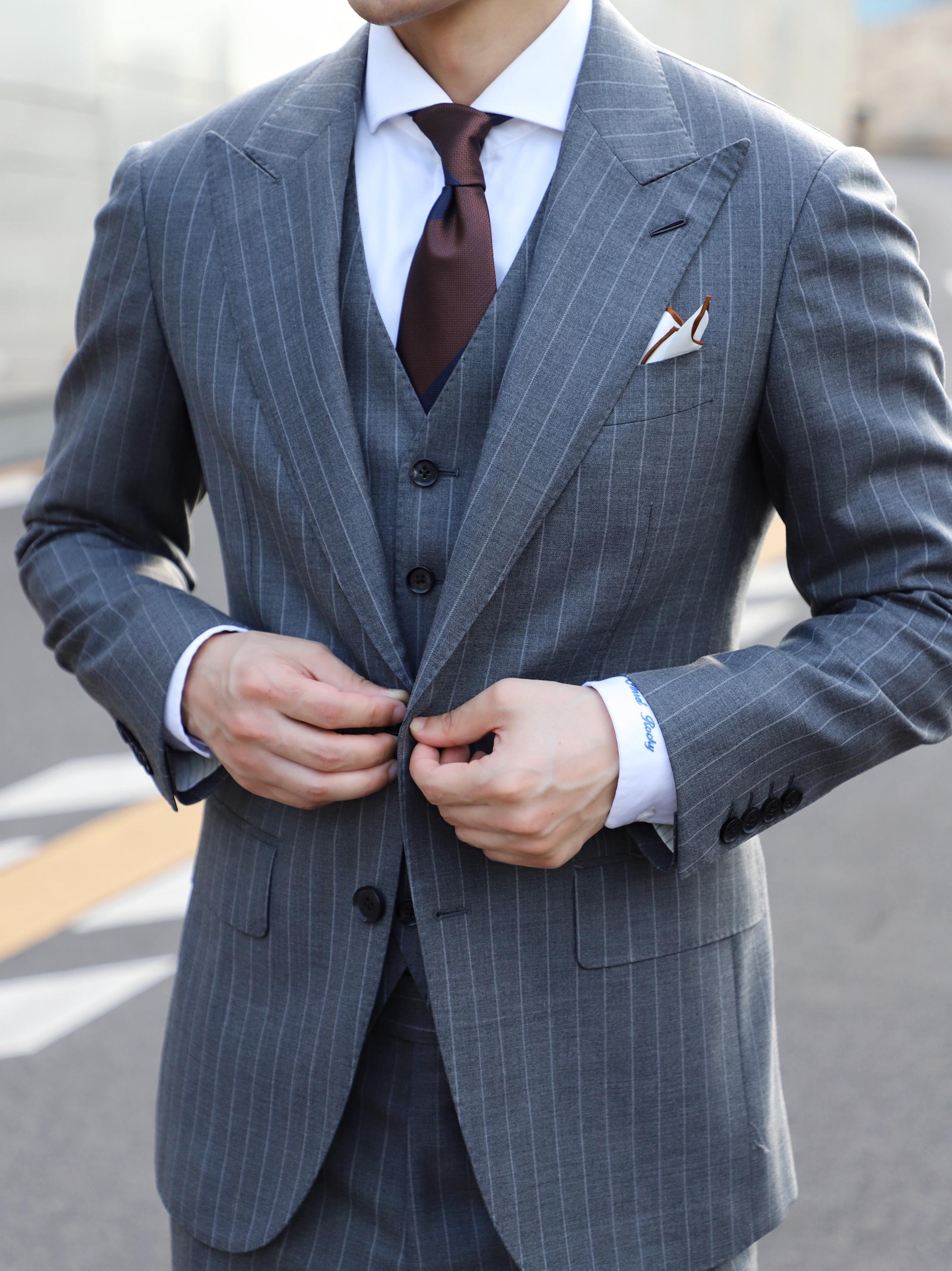 商务西服|婚礼西服|灰色条纹三件套