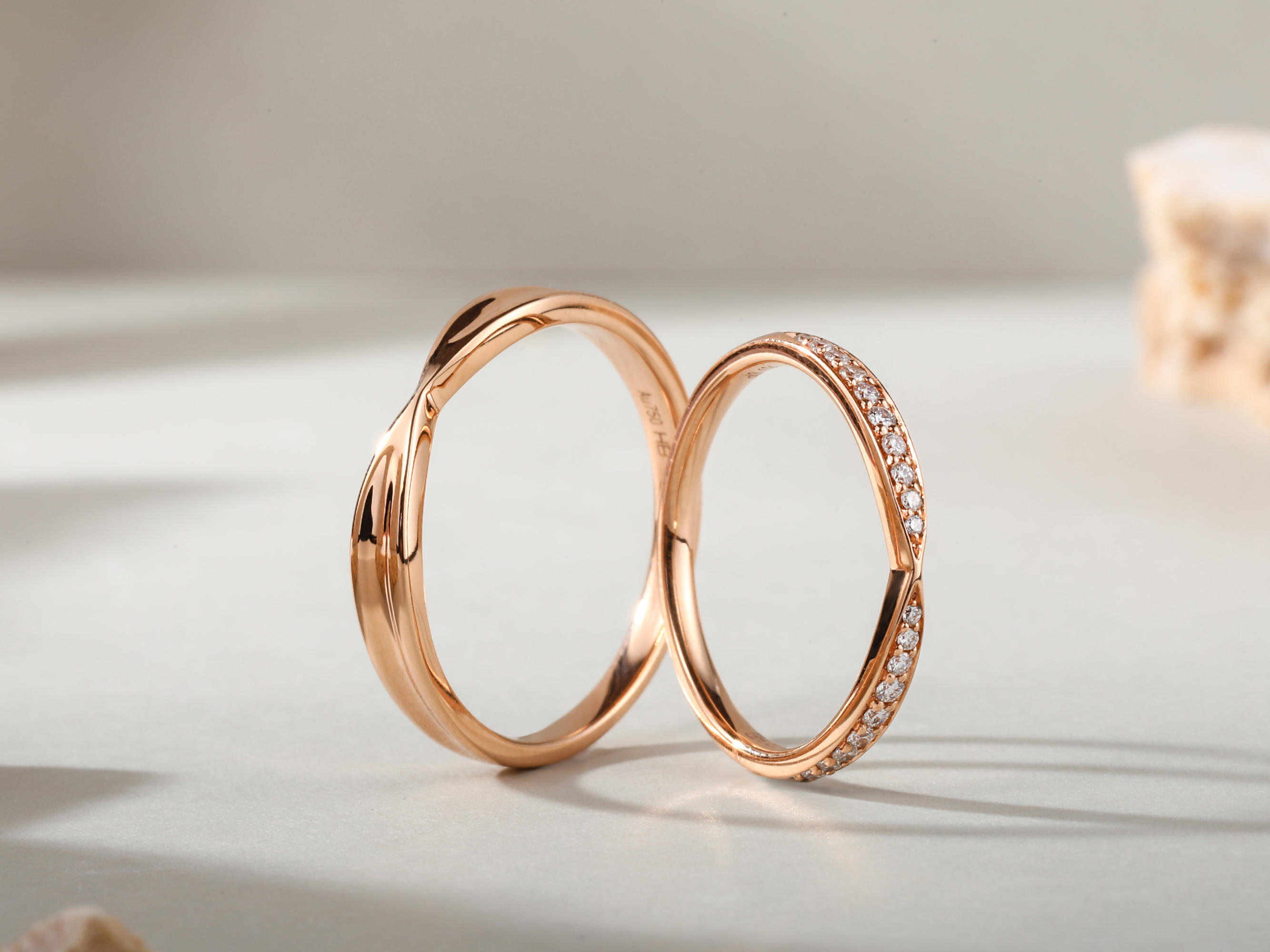 18k玫瑰金情侣对戒定制“小蝴蝶”