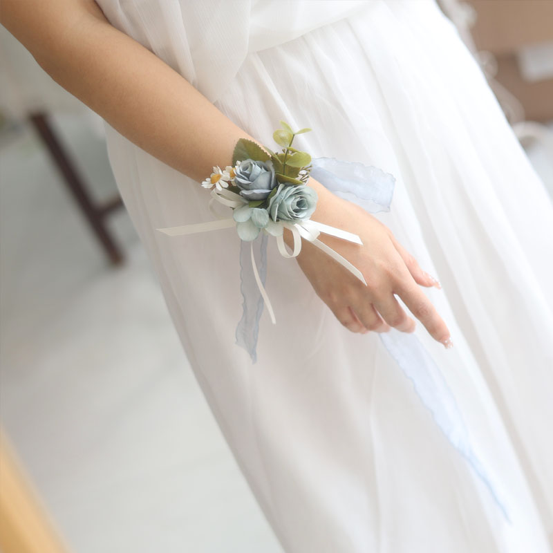 伴娘婚礼仿真花布艺新娘花童丝带手环高级感手腕花