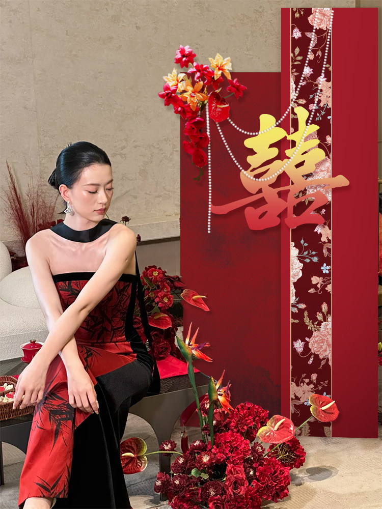 婚礼迎宾板布置 酒店居家装饰  男女方新房卧室中式订婚宴