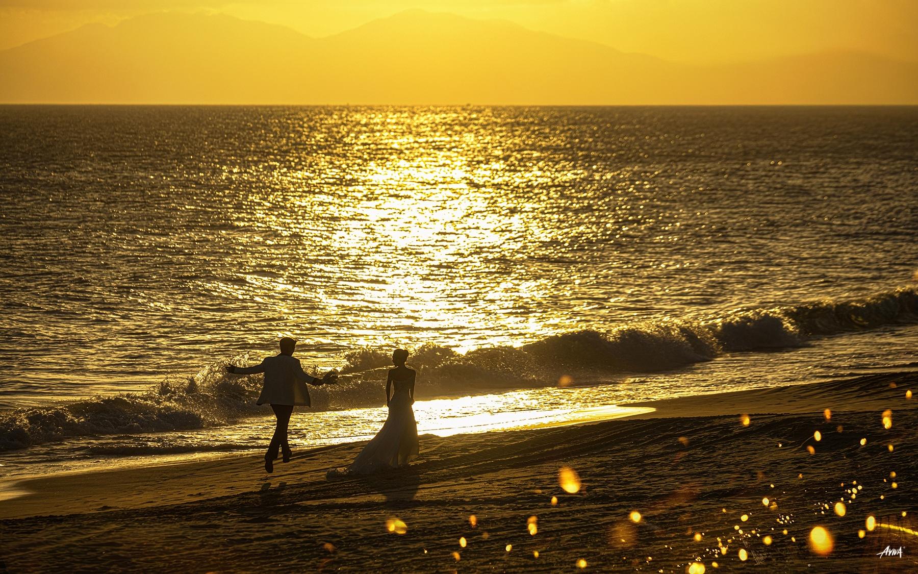 三亞樣片·沉溺橘色的海??海景落日婚紗照