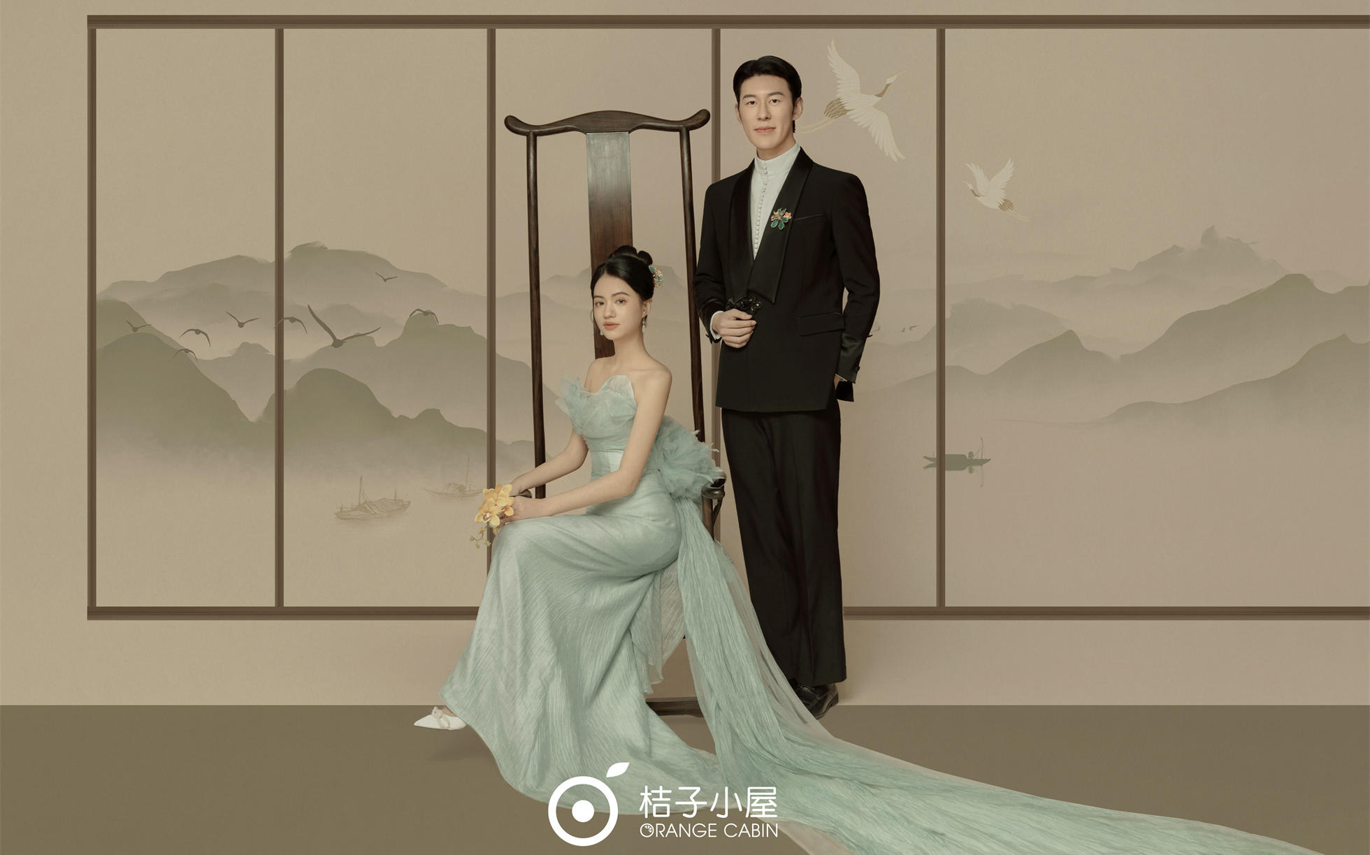 新中式清冷感🌿国风工笔画婚纱照