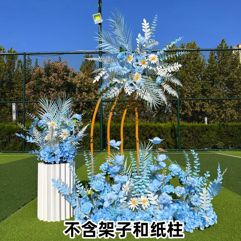 新款婚庆大款地排花仿真绢花成品装饰尤加利花排