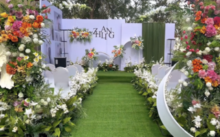 白绿色庭院韩式布幔婚礼