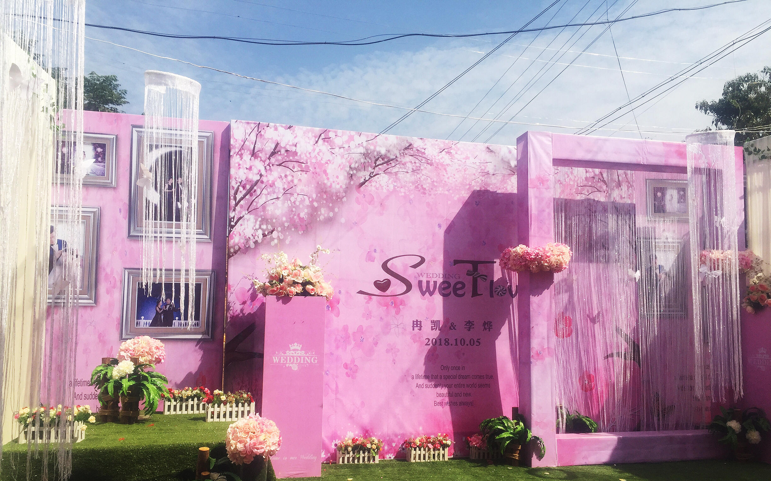 党睦室外婚礼户外婚礼粉色