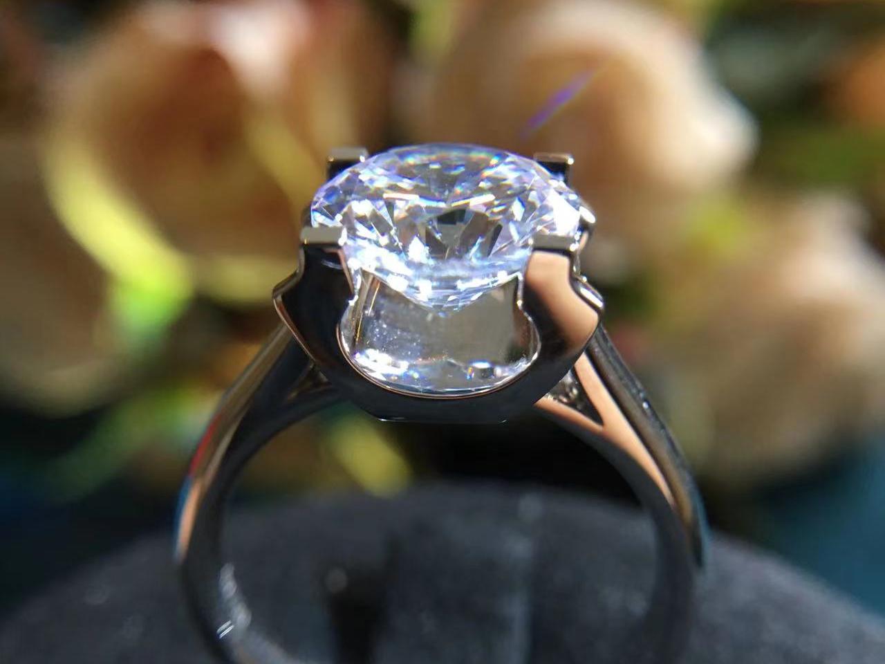 非梵钰禧｜18K白3克拉牛头简约四爪求婚钻戒女戒