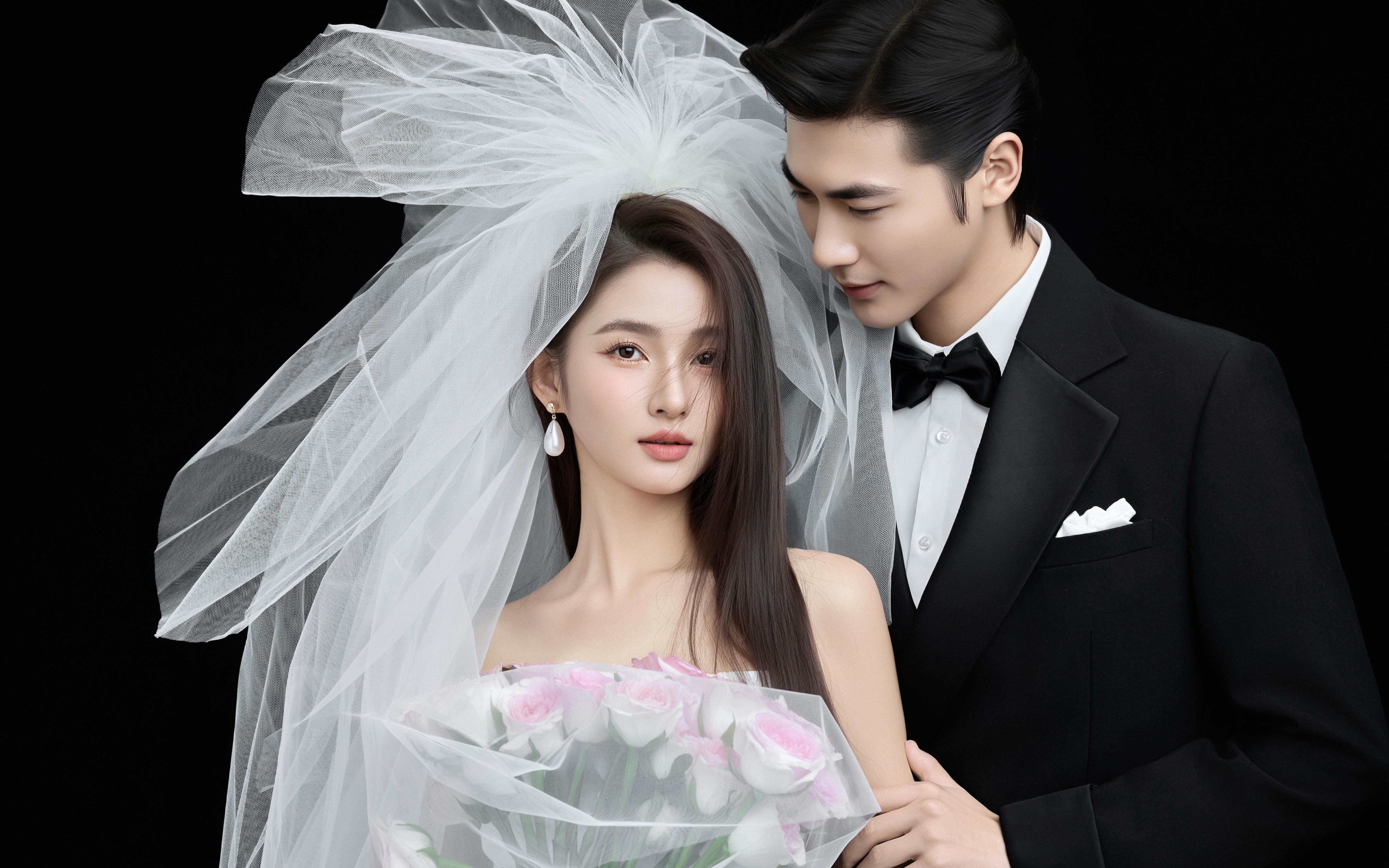 室內(nèi)黑底高級(jí)感婚紗照~