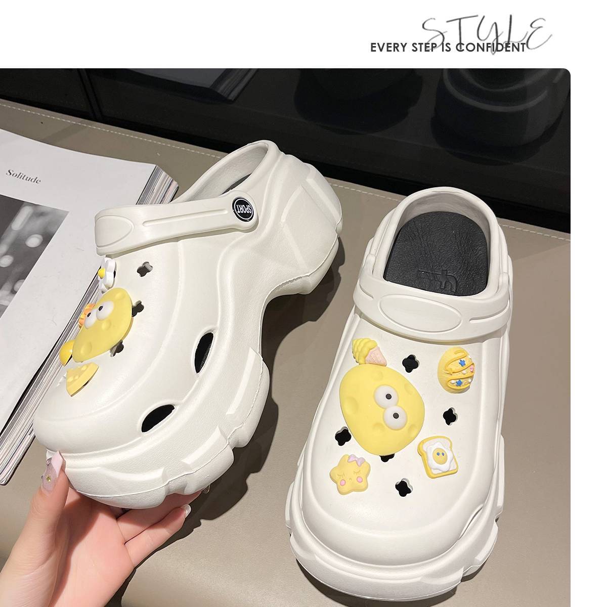 婚禮久穿不累腳  8CM女款高跟外穿鞋厚底增高洞洞鞋