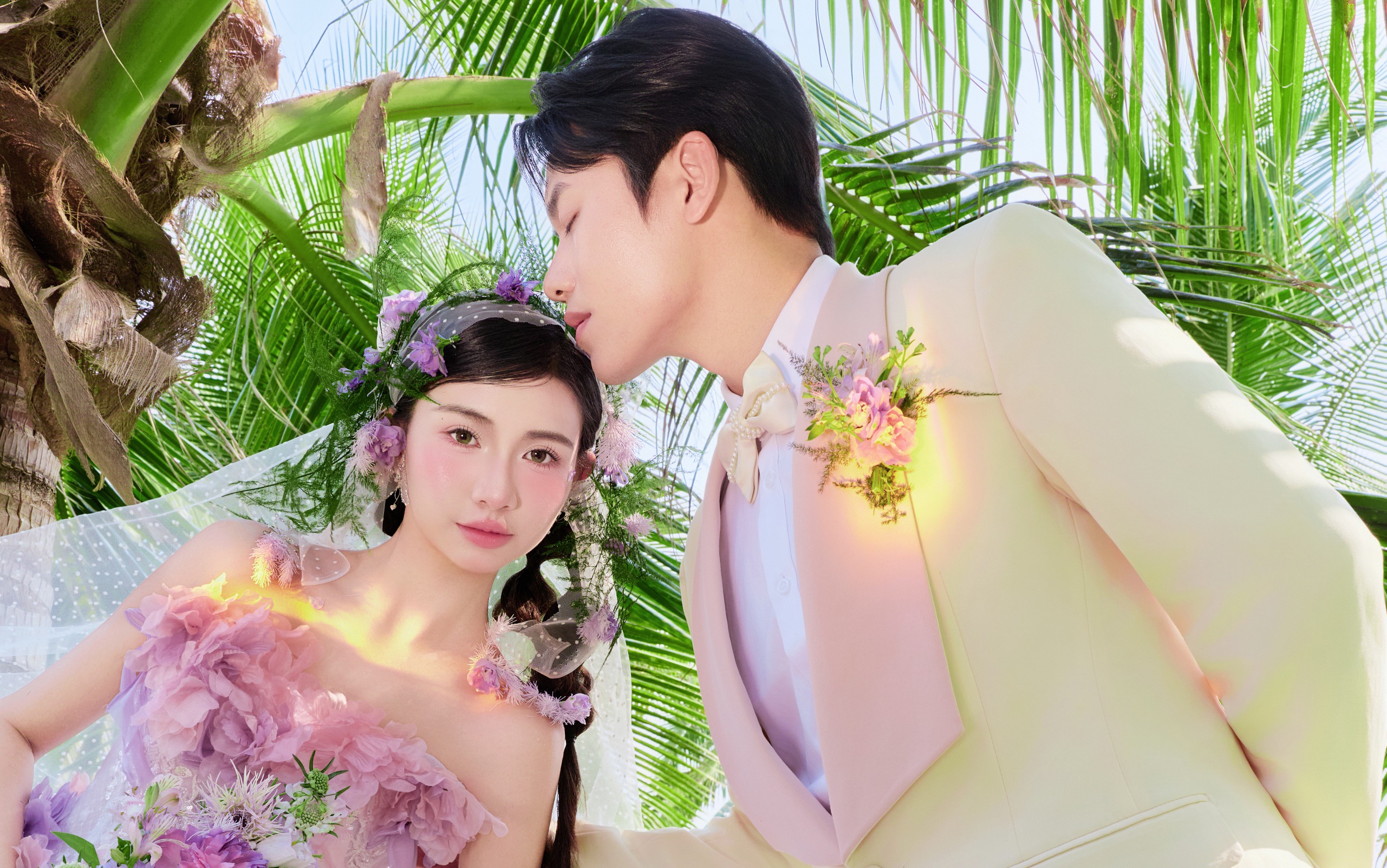 【法式印象】谁懂！这一套椰林花海婚纱照直接焊相册