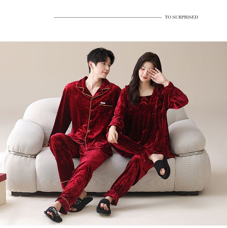 秋冬季钻石金丝绒加厚情侣睡衣