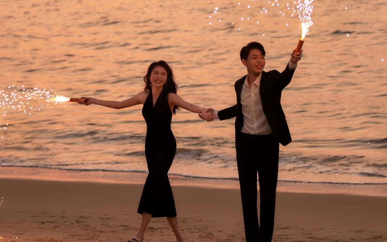 反复心动💛海边夕阳婚纱照超有氛围✨
