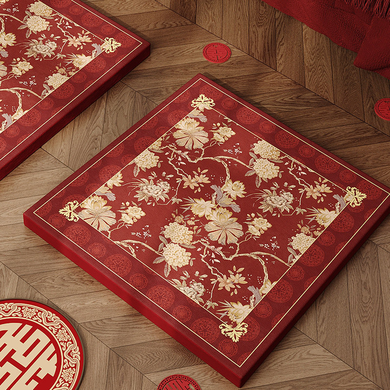 红色跪垫新中式结婚婚房家用中式喜庆刺绣蒲团喜字坐垫