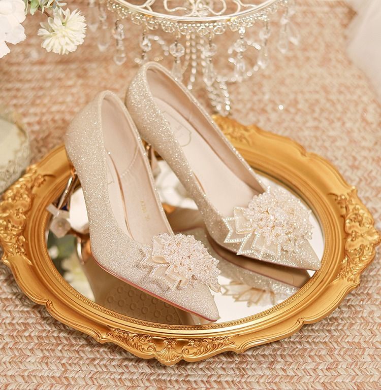 香槟色婚鞋秀禾两穿水晶鞋