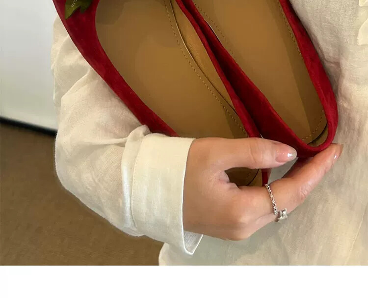 羊皮平底婚鞋 复古红花玛丽珍新娘鞋