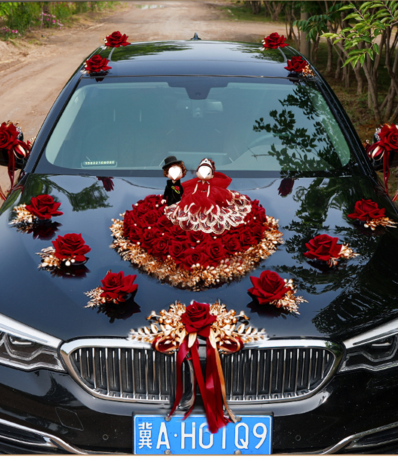 婚车装饰车头花迎亲花车结婚车队