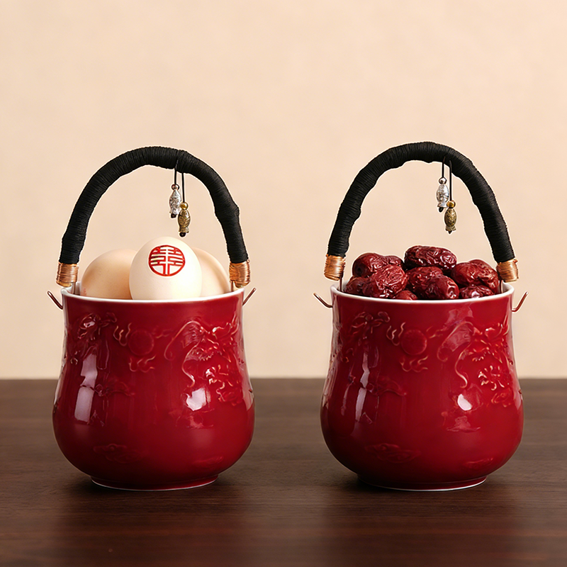 駱易家 德化白瓷子孫桶結(jié)婚陪嫁喜桶新娘嫁妝