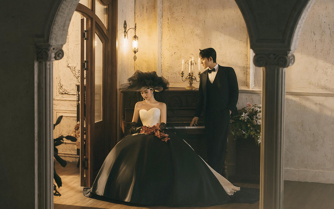 轻奢欧式黑纱礼服婚纱照