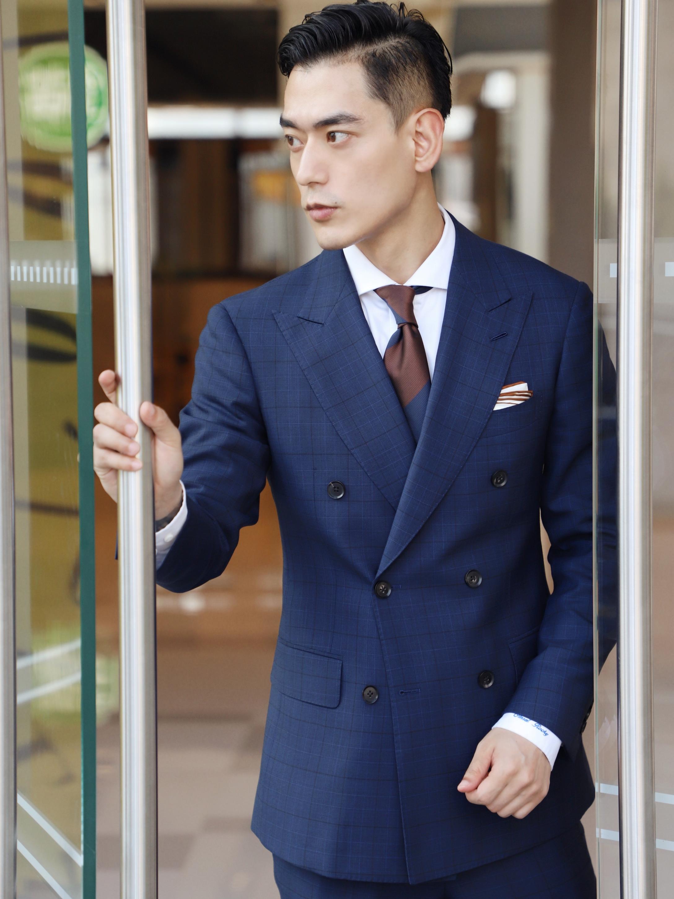 婚礼西服|商务男士|蓝色格纹西装租赁