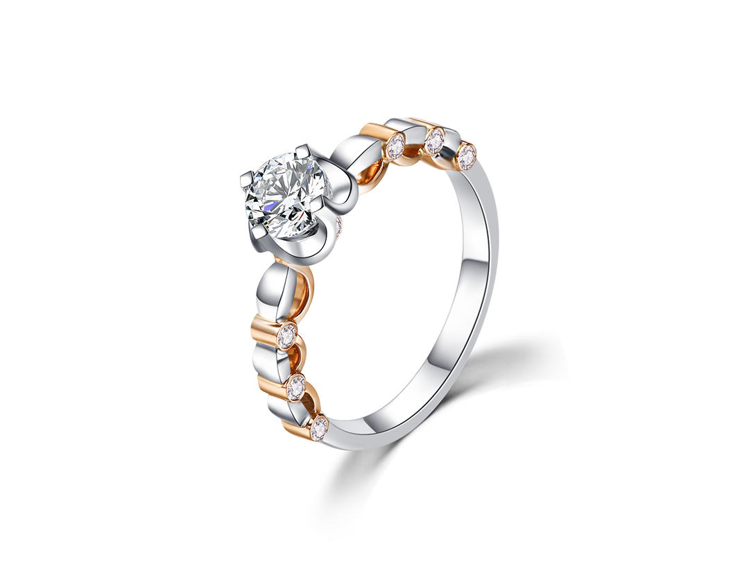 18K金双色钻石首饰结婚钻戒情人节礼物求婚金戒指