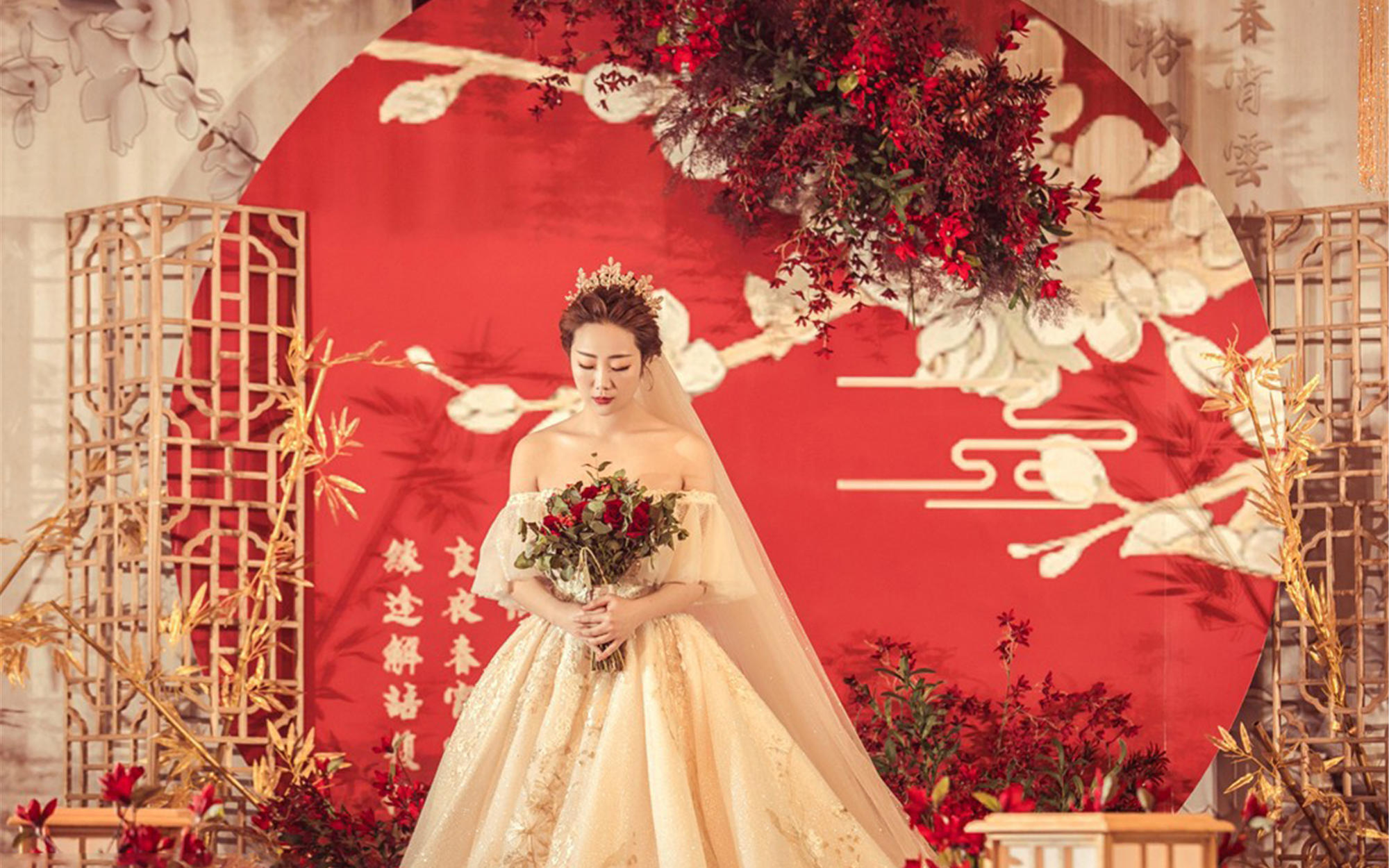 新中式婚礼香槟色+红色——玉兰香