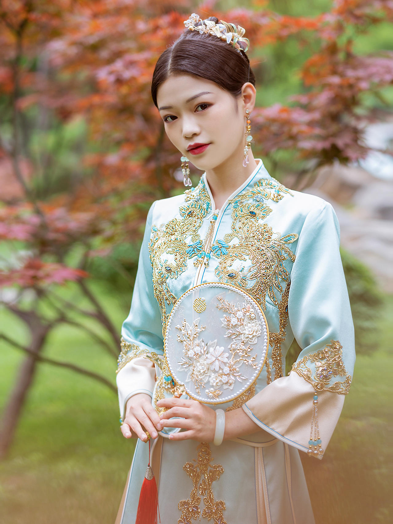 桃禧婚纱/烫金手工贴钻中式嫁衣