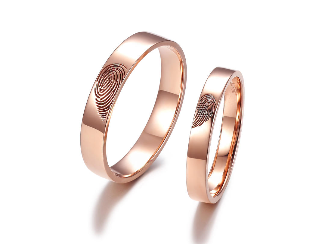 18k玫瑰金指纹情侣对戒
