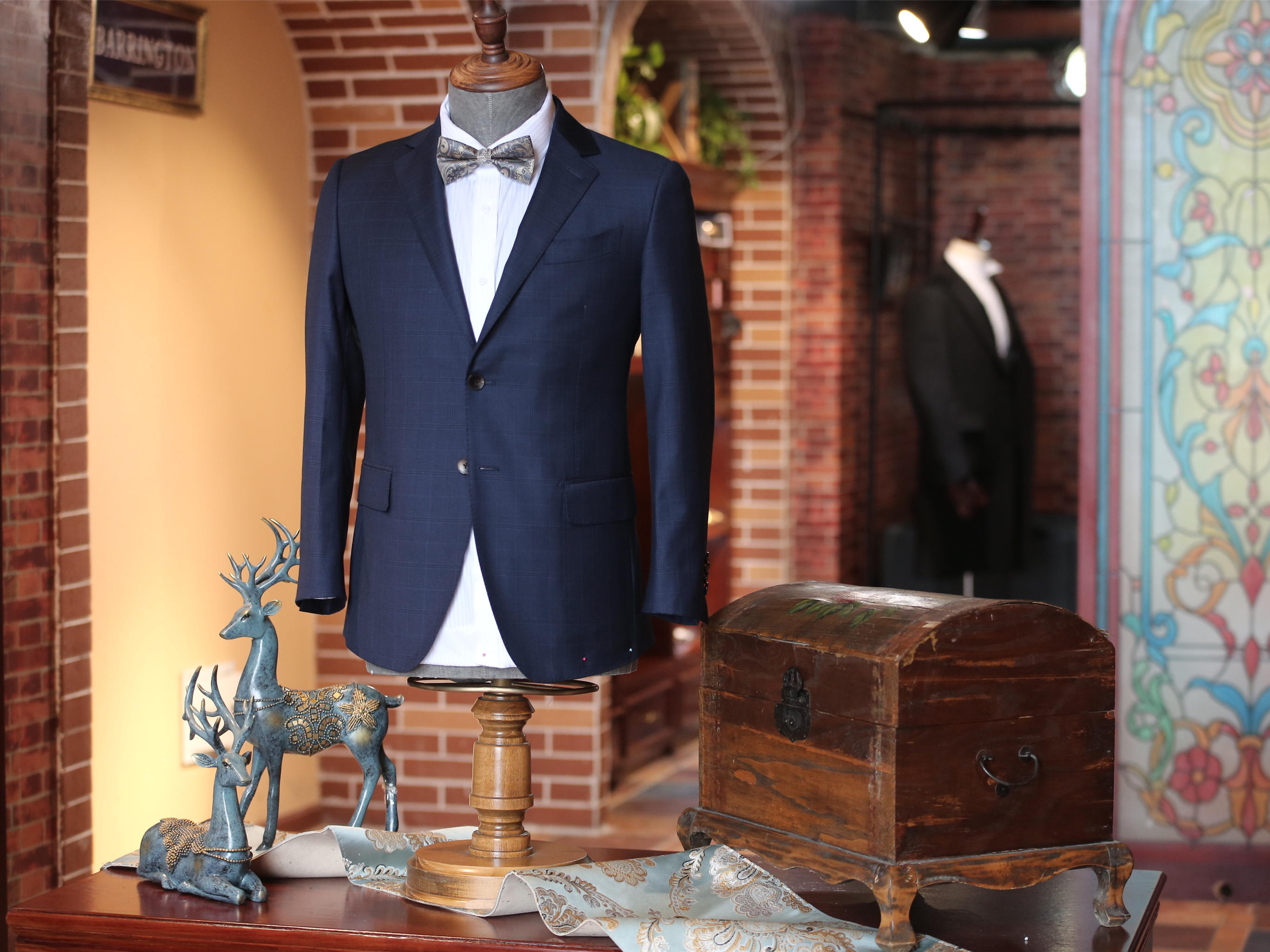 【职场精英10件套】深藏蓝色暗格纹商务套系