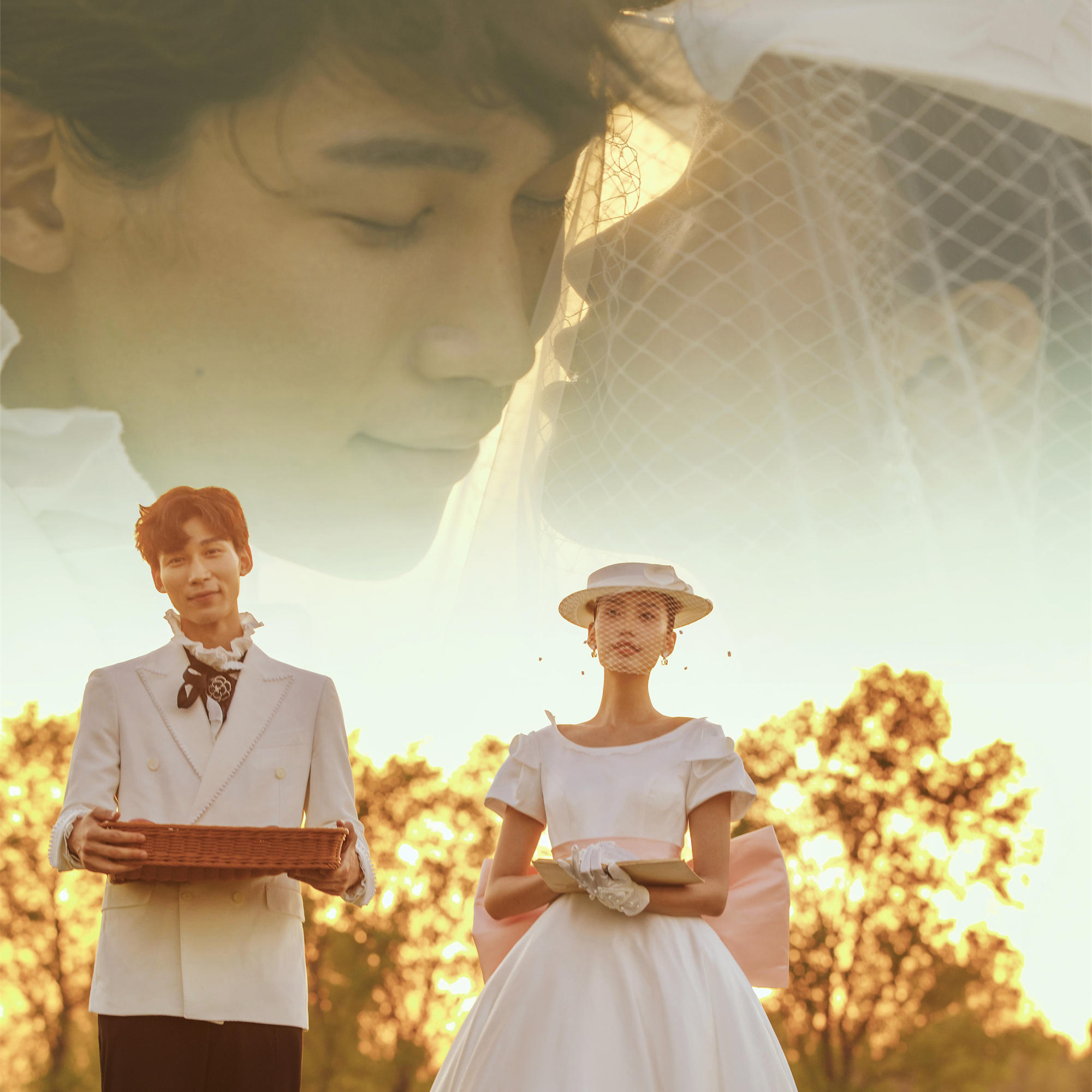 一秒带你回到中世纪 法式优雅浪漫婚纱照  日落黄