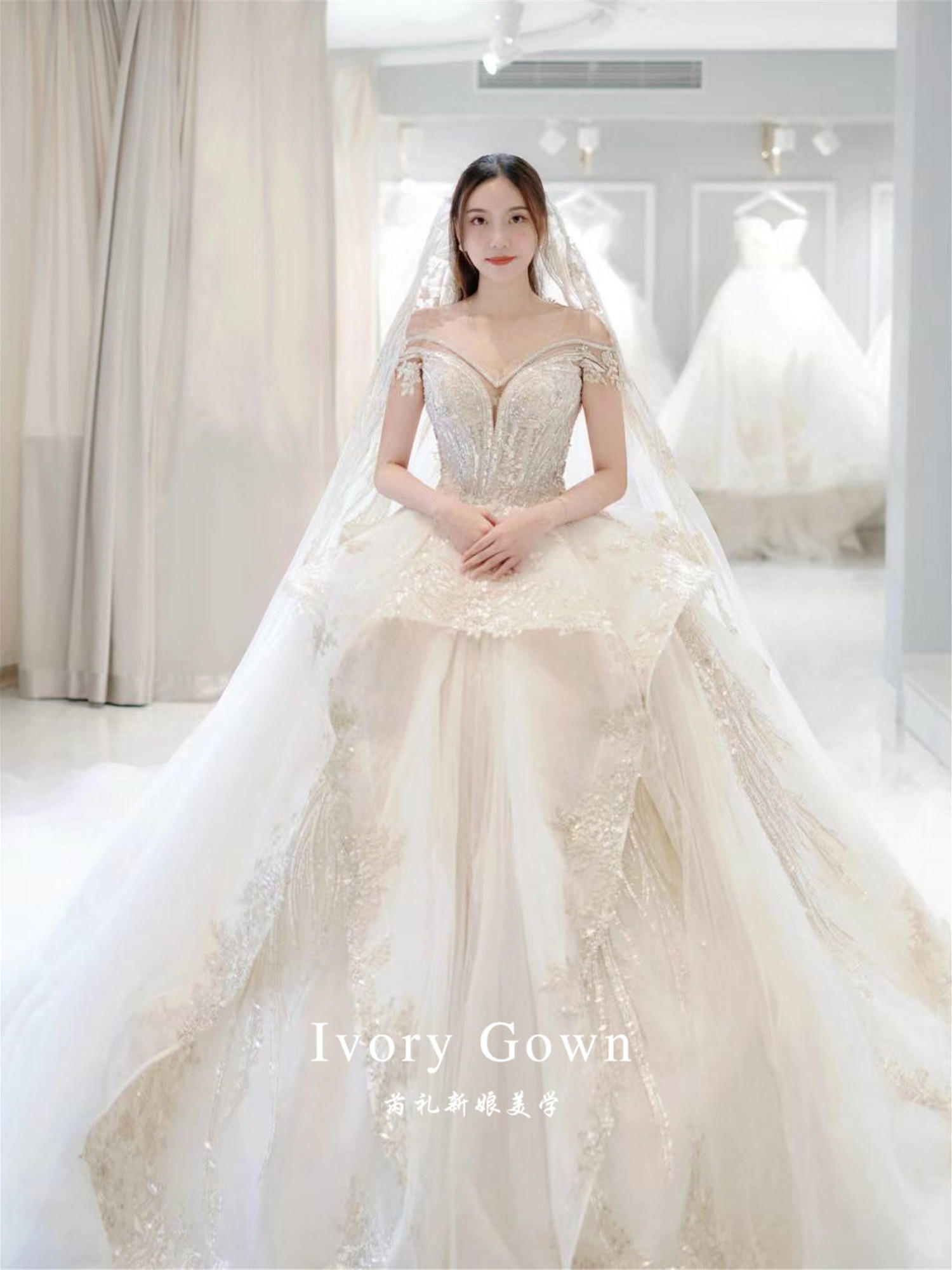 芮礼-奢华香槟亮片婚纱·女神范儿