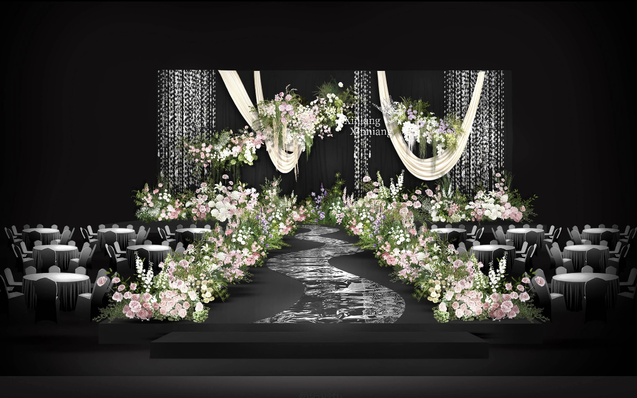 粉绿色野生镜面珠帘纱幔