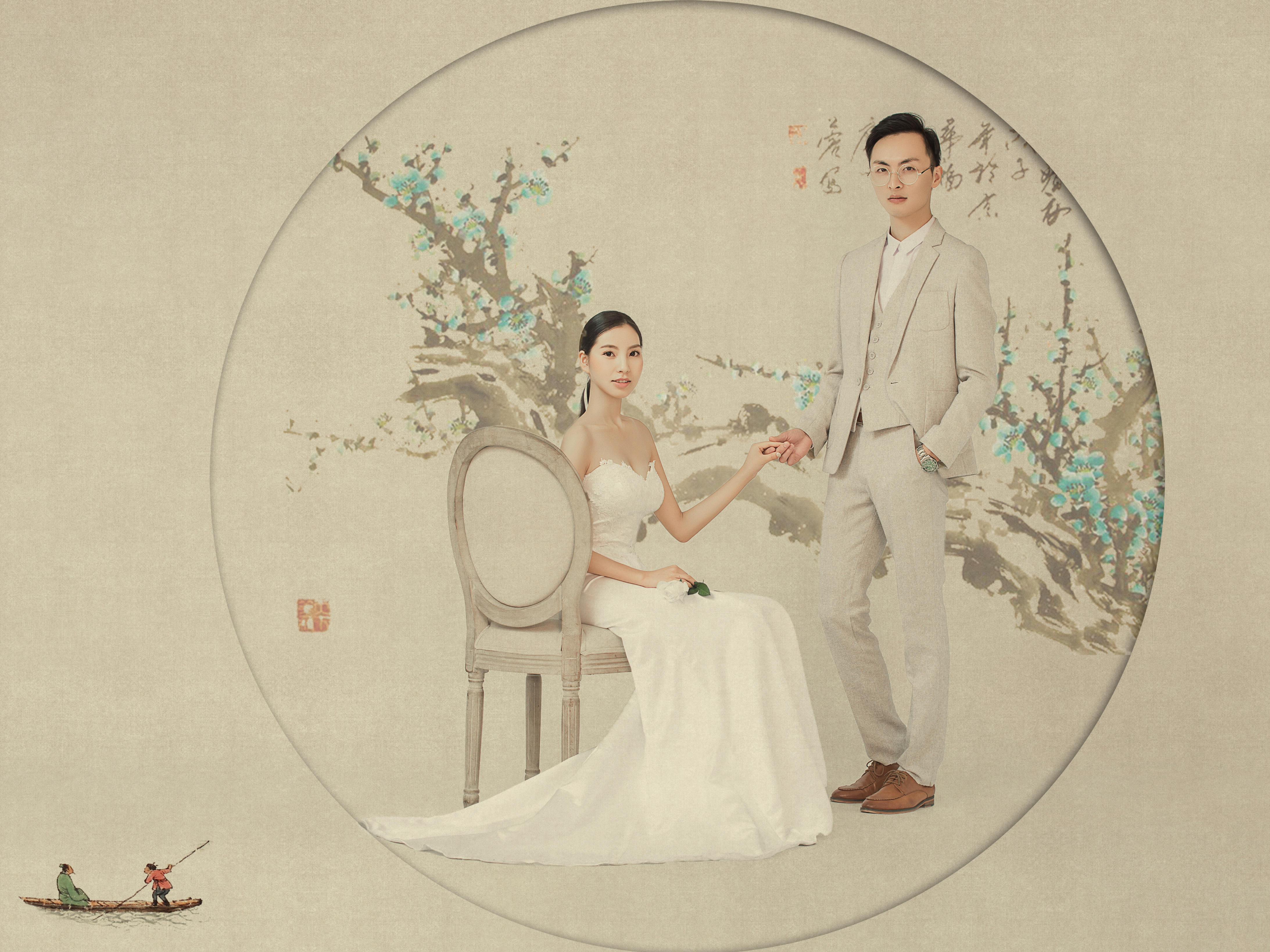 婚纱照工笔画_婚纱照工笔画背景素材