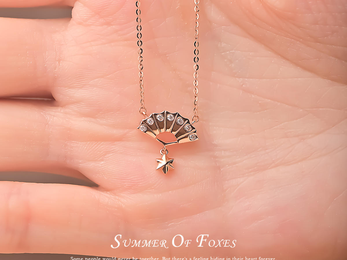 狐狸的夏天「扇面18K金锁骨链|生日礼物