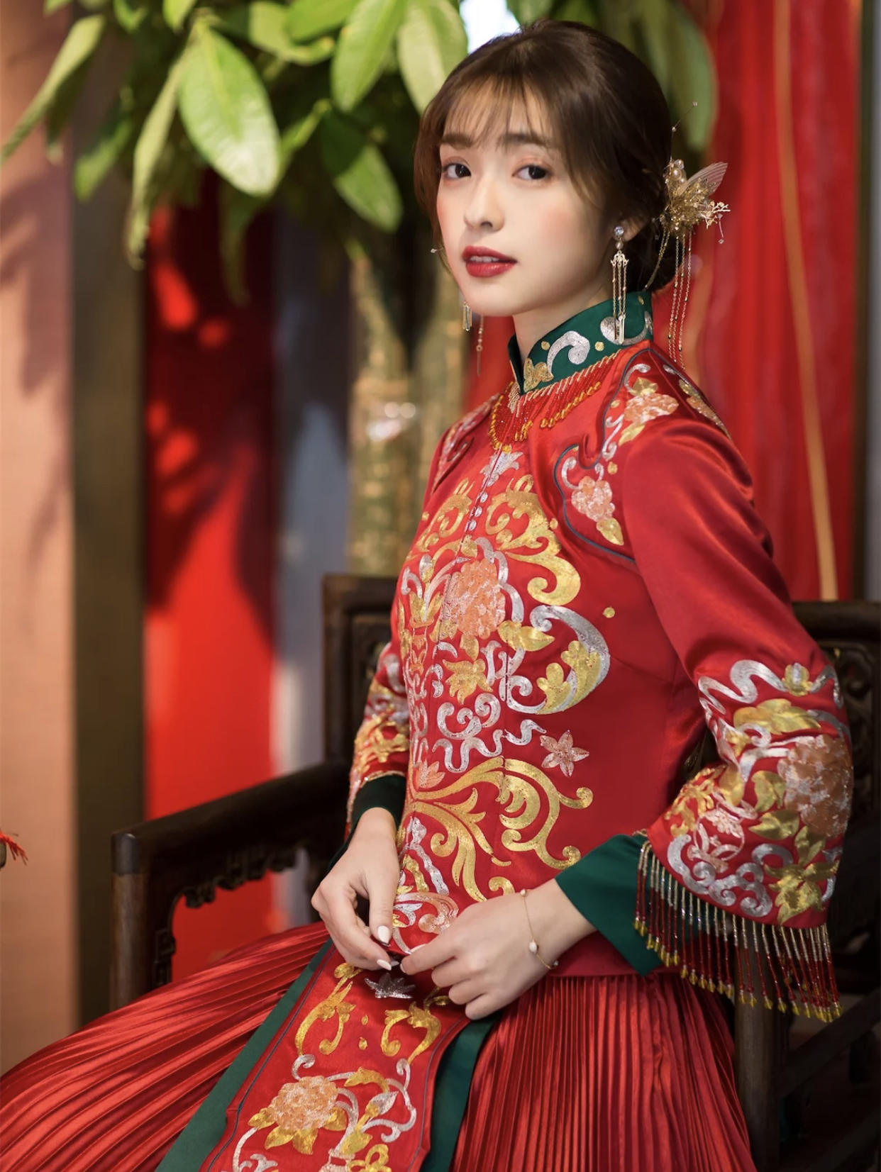 ◤初见婚纱◢中式凤冠霞披大拖尾+齐地婚纱+敬酒服